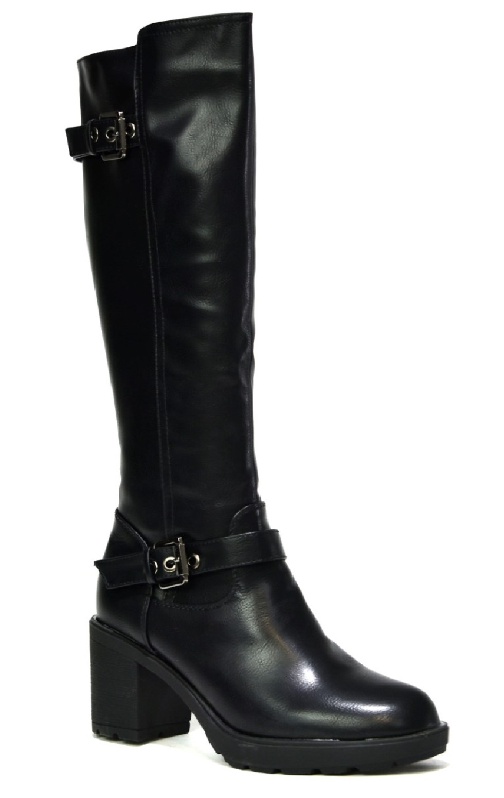 chunky buckle knee high boots